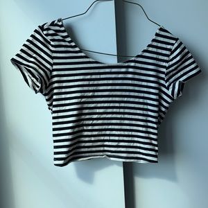 Black & White Striped Garage Crop Top